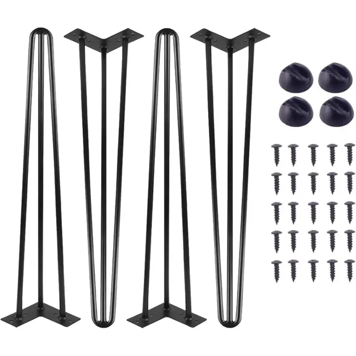 Patos de Mesa de Centro, Juego de 4 Papas para muebles de 16 pulgadas, papas de Mesa de metal Negro with 3 Varillas de 10 mm y tornillos free - 1