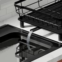 Marctani Escurreplatos de Acero Inoxidable - Escurridor de Platos de Alta Capacidad - Estante de Secado de Metal con Soporte para Cubiertos Extraible y Caño de Drenaje Giratorio (2 Pisos, Negro) - details 6