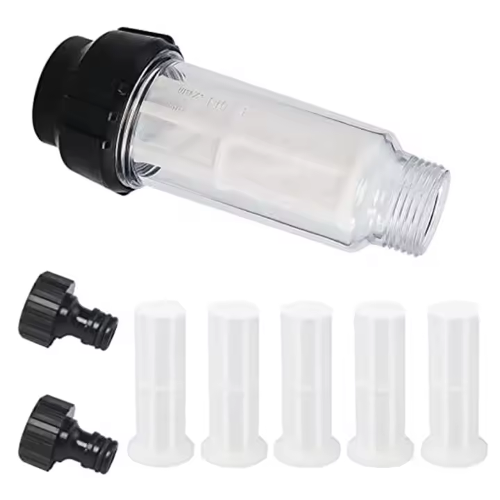 Manguera de jardín con filtro de agua, juego de prefiltro de agua de 3/4 pulgadas con 5 inserciones de filtro + 2 adaptadores rápidos - 1
