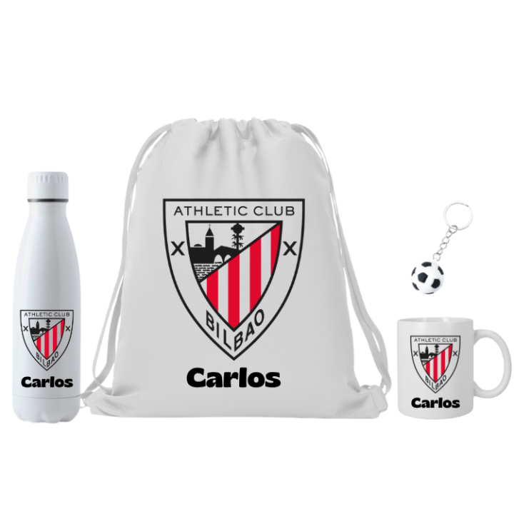 Lote Athletic Club Mochila + Botella termo + taza  + llavero - (DEJAR NOMBRE EN CHAT O NOTAS) Escudo Club Athletic de Bilbao + nombre