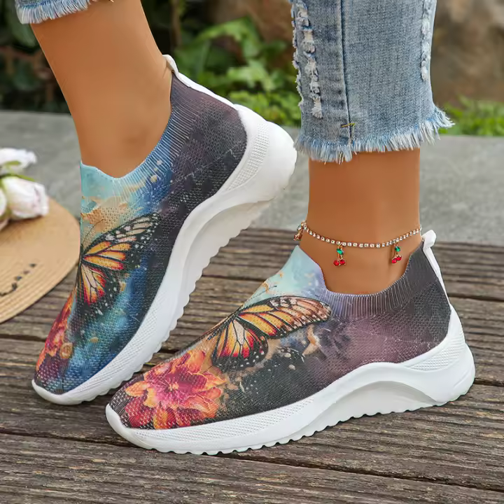 Zapatillas De Mujer Ligera Con Estampado De Mariposa Transpirable Y Tejida Para Primavera Verano Otoño Zapatos Casuales Sin Cordones Talla True - 1