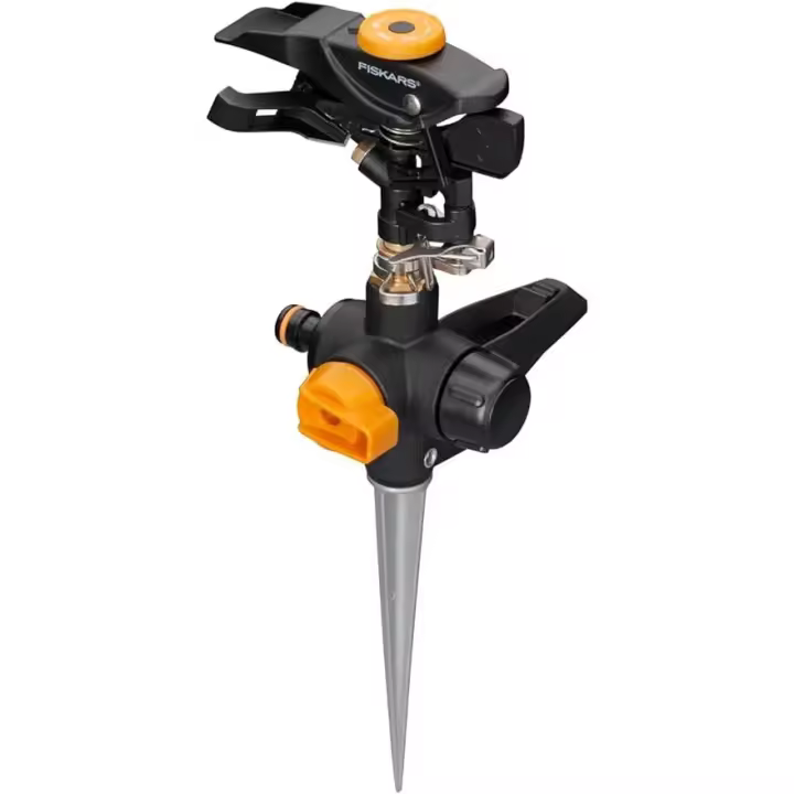 ASPERSOR PARA RIEGO DE SUPERFICIES, DE FIJAR AL SUELO MEDIANTE PICO METALICO,  SISTEMA RIEGO POR IMPULSOS, FISKARS, SUPERFICIE DE RIEGO MAS DE 500 M2 - 1