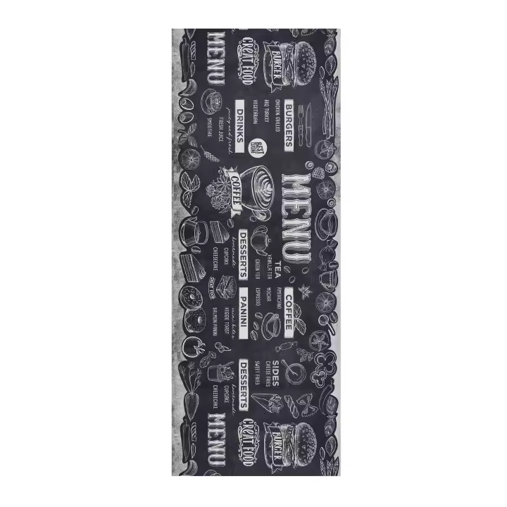 Alfombra vinílica de cocina diseño menu en negro - RICCI MENU | 52x100, 52x200 cm - 1