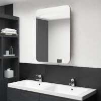 vidaXL Armario de baño con espejo y LED 60x11x80 cm en color blanco y roble/Negro/Gris brillo y más | almacenamiento funcional diseño moderno para baño dormitorio sala - details 5