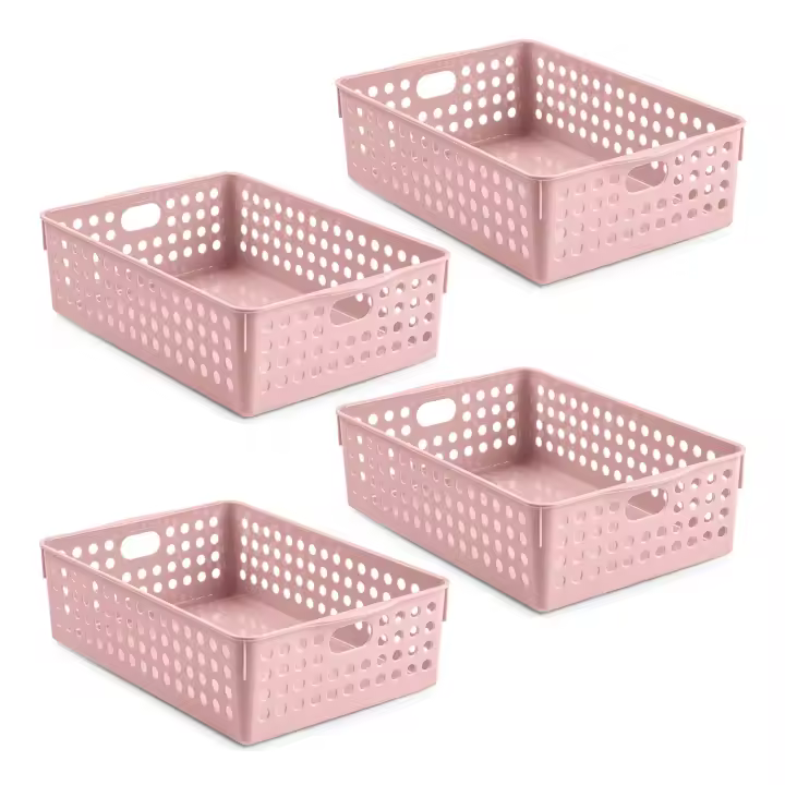 Plastic Forte Atlas - Set de 4 Cestas Multiusos de Ordenación Rectangulares Nº 4. Rosa - 1