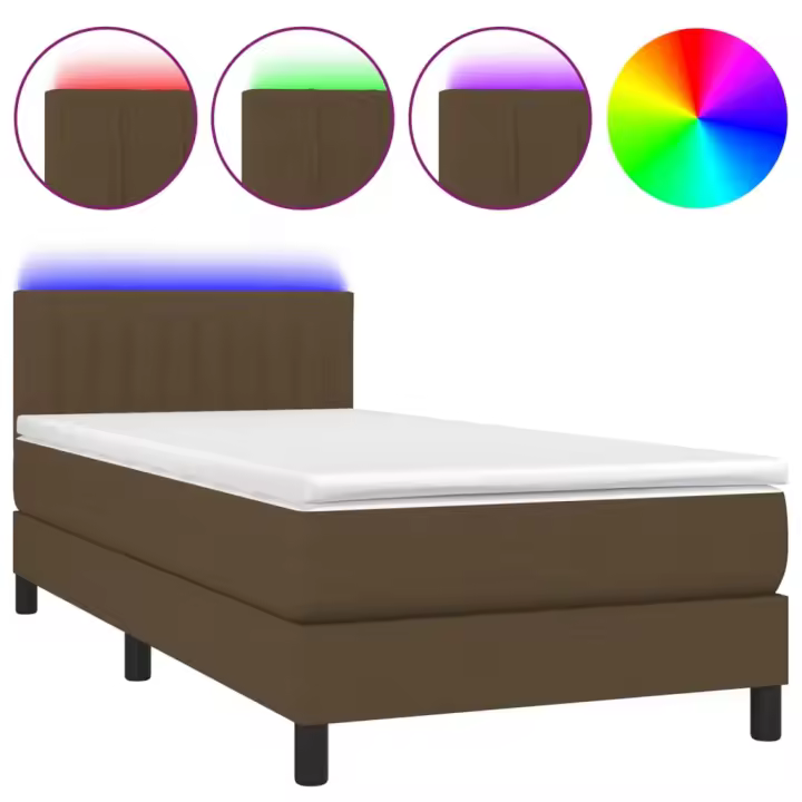 vidaXL Cama box spring colchón y luces LED tela marrón oscuro 80x200cm - 1