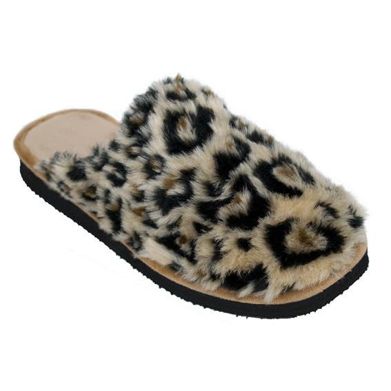 ZAPATILLA 803-81 Zapatilla de Casa Destalonada de Mujer de Pelo con Estampado de Leopardo (Beige) Comodidad con un Toque Atrevido. Máximo Confort y Calidez al Estilo Animal Print.  Esta zapatilla de casa destalonada es un modelo mullido y muy ab