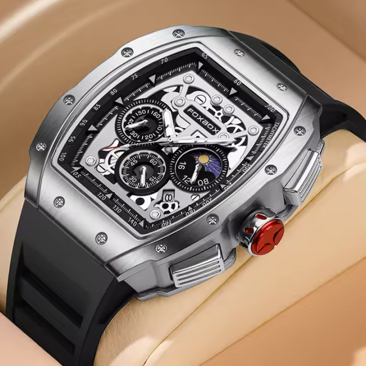 Reloj De Hombre FOXBOX LIGE Marca Top Militar Cuadrado Impermeable Quartzo Reloj De Pulsera De Lujo Para Hombres Con Correa De Silicona Y Manos Luminosas - 1