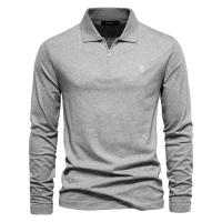Otoño e Invierno nueva camisa POLO de manga larga bordada casual de color sólido top cremallera solapa polo de algodón puro - details 3