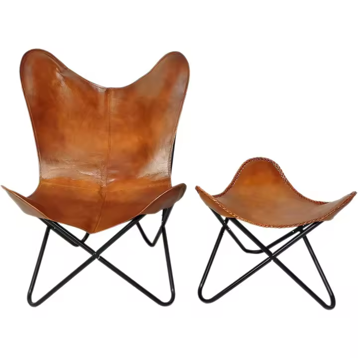 Silla de cuero hecha a mano de La Mariposa del Tan con el reposapiés - 1