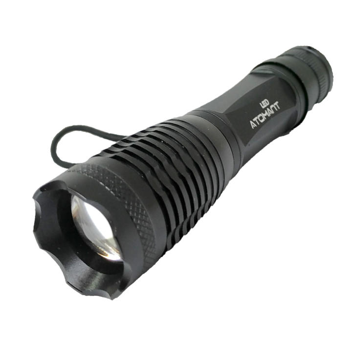 LED ATOMANT Linterna Policial LED Alta Potencia 1500 Lúmenes con Zoom Ajustable y Batería de Litio Recargable, Larga Duración, Incluye Caja de Transporte, Cargador, Adaptador para Pilas AA y Correa de Mano, Ideal para Emergencias y Uso Profesional