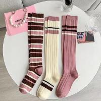 3 Pares De Medias Largas De Punto Para Mujer En Colores Rosados Estilo Universitario Cómodas Transpirables Absorbentes De Sudor Casual - details 0