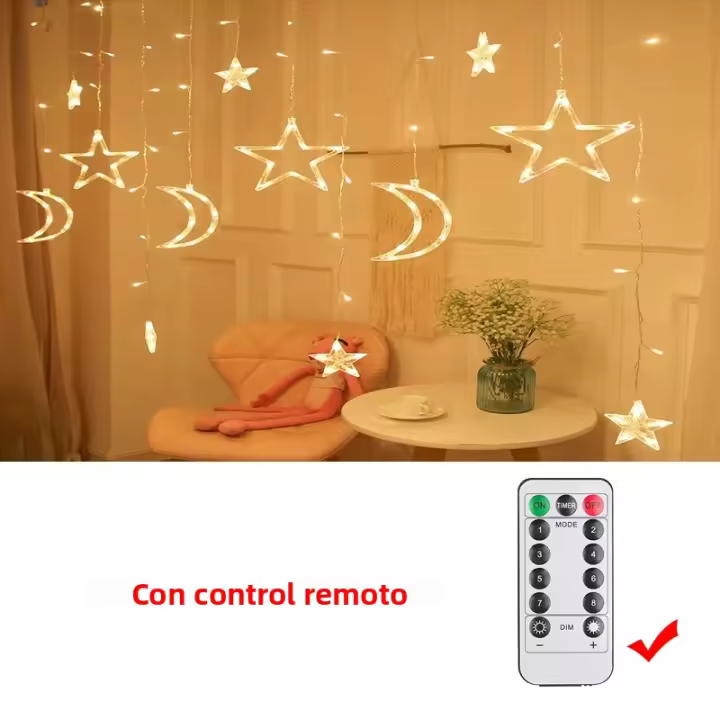 Curtain Garland LED De Estrella Y Luna Para Decoración De Eid Mubarak Y Ramadan 2025 Luz De Cadena Para Eventos Musulmanes Y Fiesta En Casa - 1