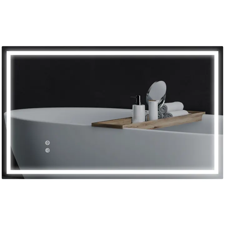 HOMCOM Espejo de Baño con Luz LED 100x60 cm Espejo de Pared con Luz Retroiluminado Antivaho Brillo Regulable Interruptor Táctil IP44 Montaje Horizontal o Vertical - 1