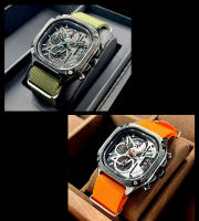 Reloj De Cuarzo Para Hombre MEGIR Negro Resistente Al Agua Con Cronógrafo Y Manos Luminosas Correa De Acero Inoxidable Dial Cuadrado - details 17