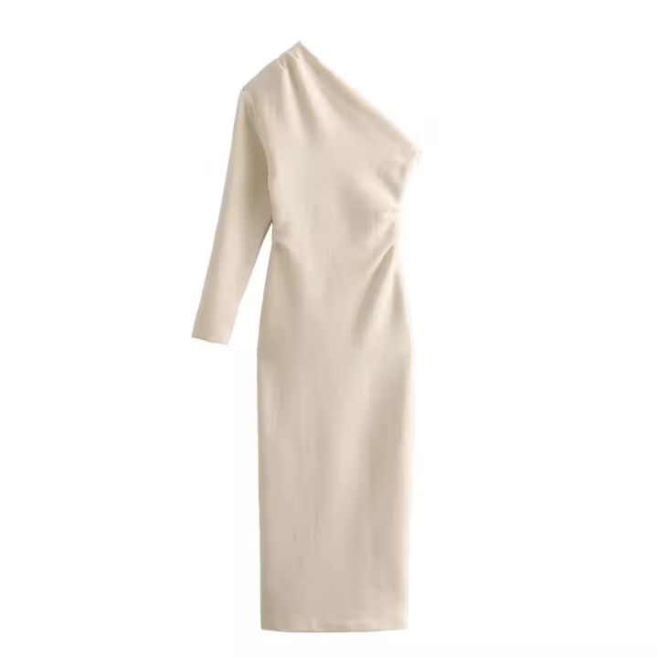 Vestido Asimétrico Elegante Y Moda Para Mujer Taop&Za 2024 Primavera Slim Fit Con Pliegues Y Rotura Textura Ánimo Hasta La Rodilla - 1