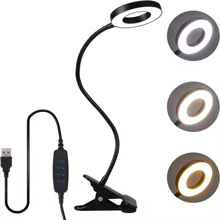 Lámpara De Escritorio LED USB Con Clip Flexible 3 Colores Ajustables Protección Ocular Para Lectura Dormitorio Oficina Estudio - 1