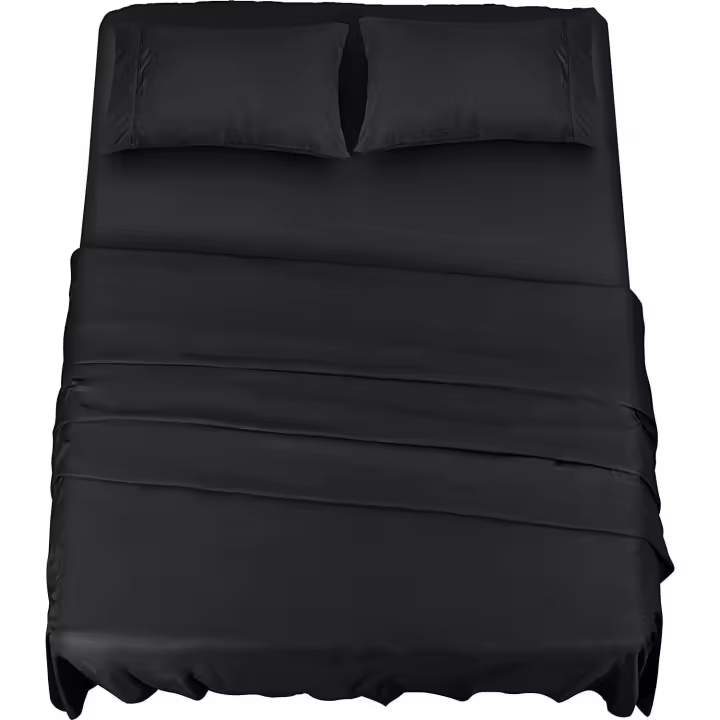 Juego de Cama de 4 Piezas 150x200 Sábana de Microfibra Poliéster Sábana Encimera Y 2 Fundas de Almohada Negro - 1