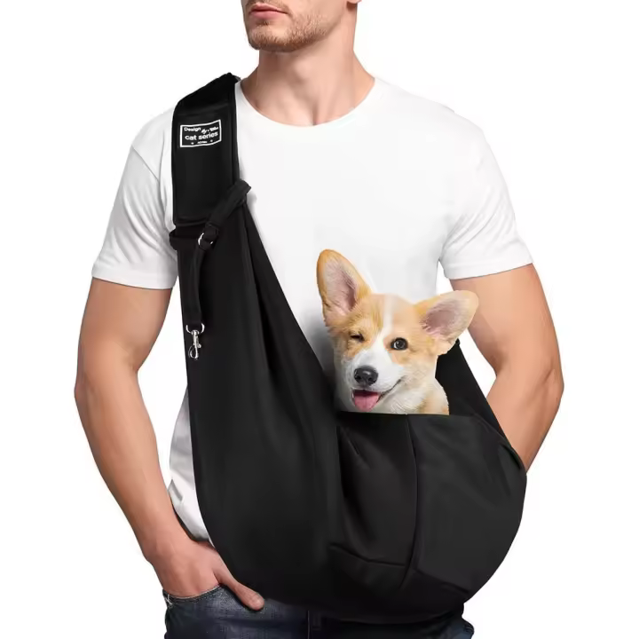 BIT Bolso de Hombro para Mascotas, 16lb Bolso de Viaje para Perro Gato, Negro Bolsa Transporte Ajustable para Perros con Cinturón Seguridad y Bolsillo, para Perro y Gato Paseos al Aire Libre Viajes - 1