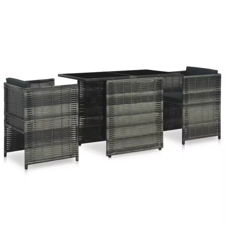 vidaXL Set mesa y sillas jardín 3 pzas y cojines ratán sintético gris - 1