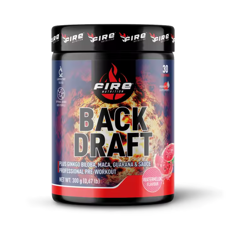 Fire Nutrition - Backdraft Pre Workout 300gr - Sabor Watermelon - Preentreno con 327mg de Cafeina - 1