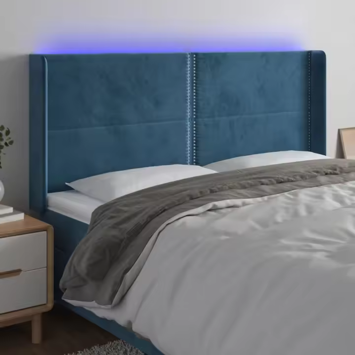 vidaXL Cabecero con LED de terciopelo azul oscuro 203x16x118/128 cm - 1