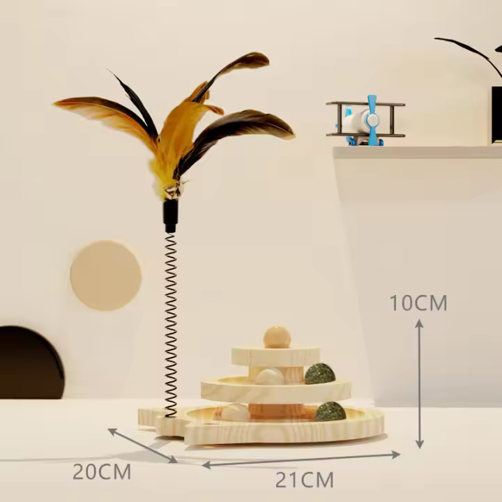 Torre De Juguete Para Gatos De Madera Con 3 Niveles Ruedas Y Disco Juguete Inteligente De Diversiones Para Gatos Entrenamiento - 1