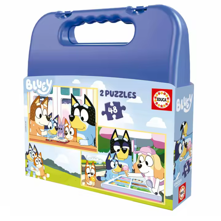 Puzzle Bluey, Maletín 2 Puzzles Bluey de 48 piezas, Puzzles infantiles de 4 a 6 años para Niños y Niñas, Regalo Cumpleaños, Navidad, Reyes - 1