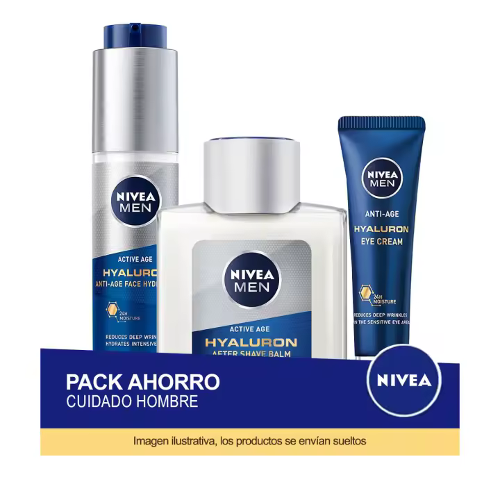 NIVEA MEN Pack ahorro cuidado personal gama Hyaluron - Contiene gel, contorno de ojos y affershave - 1
