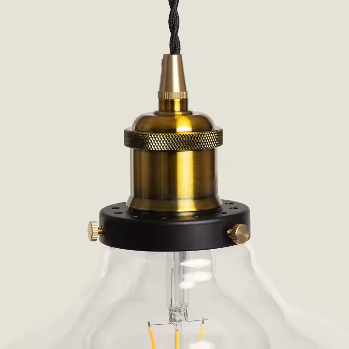 LEDKIA LIGHTING - Lámpara Colgante Springsteen | Estilo Industrial Retro | Estructura para Bombillas Filamento | IP20 Interior | Regulable Altura | Ø245mm, Bronce, Cristal - 1