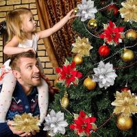 Flores De Navidad Artificiales Brillantes 14.5cm Decoración Para Árbol De Navidad Adornos Para Año Nuevo Y Día De San Valentín - details 5