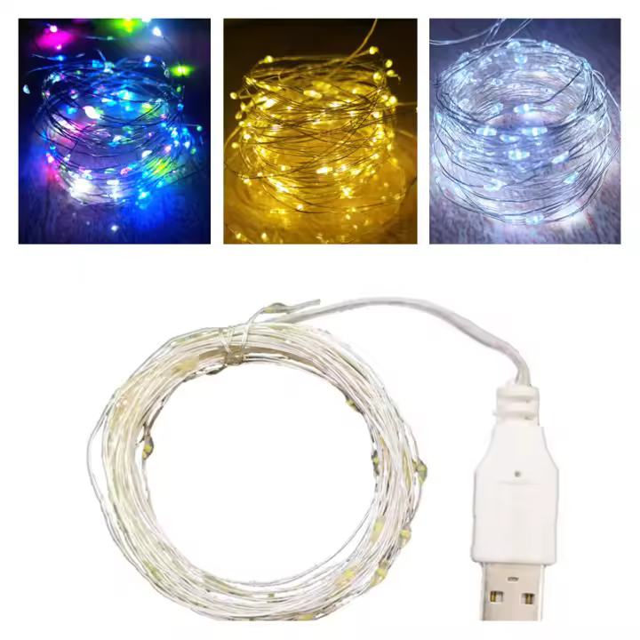 Luces De Cadena LED USB 5M De Hilo Plateado Garland Impermeable Para Decoración De Fiesta Navidad Boda Y Vacaciones - 1