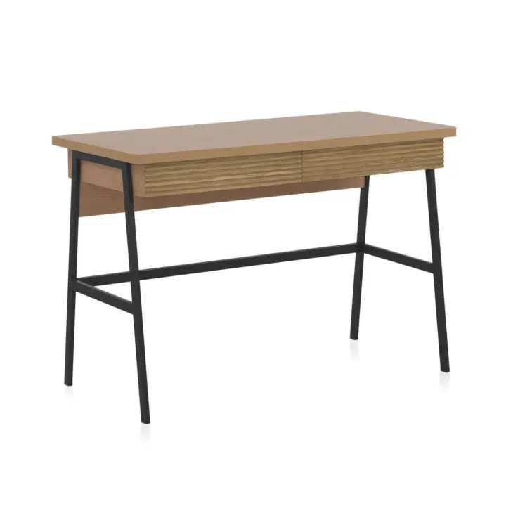 Escritorio De Chapa De Fresno Natural Con Patas De Metal Negro El mejor complemento para tu hogar. Fijalo - 1