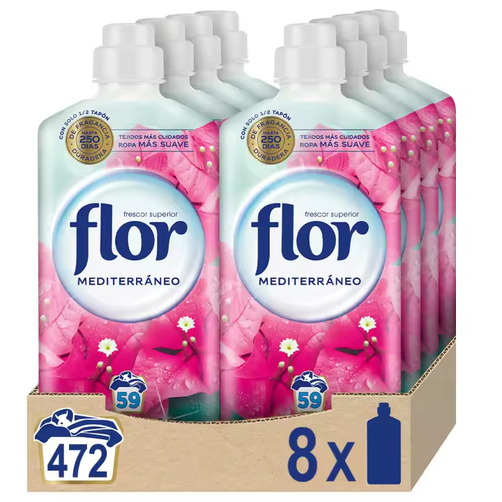 PACK de 8 - Suavizante FLOR para la ropa aroma mediterráneo 8 botellas, 472 dosis - 1