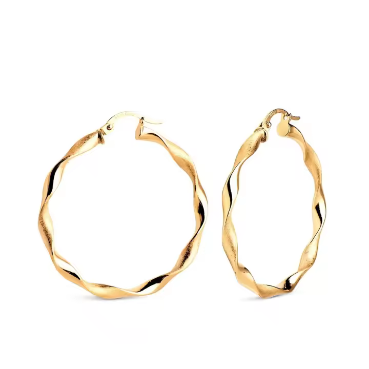 Aros Pendientes en Oro de 18k con 34 mm. huecos reliados combinados mate y brillo grosor de 3 mm. - 1