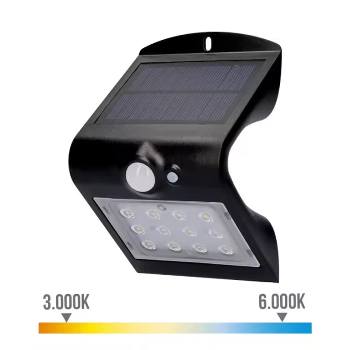 EDM Aplique Solar EDM 1,5W 220lm Negro con Sensor 2-6m - 31840 Aplique solar Iluminación Exterior Solar Led - 1