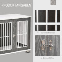 Caja de Transporte de Madera para Perrera con tablero y almobrilla, Jaula para animales Pequeños, Mesa Auxiliar, gris Blanco, 85x55x75cm - details 2