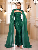Vestido De Noche Elegante Romagic Para Mujer Con Pelo De Mariposa Desmontable Y Mangas Fluídas De Lentejuelas Vestido De Cumpleaños Y Baile De Prom 2025 Sin Cinturón - details 8
