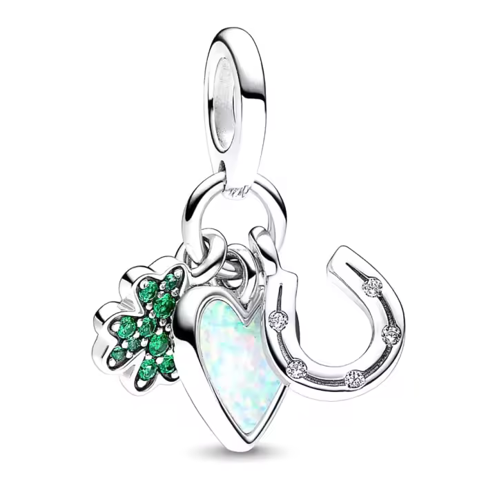 Pandora Charm de Colgante en Plata de Ley Colgante triple de trébol de cuatro hojas, corazón y herradura  792755C01，Incluye Caja Original - 1