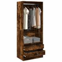 vidaXL Armario de madera de ingeniería 80x50x200 cm en color Blanco/Roble ahumado/Marrón roble y más | almacenamiento funcional diseño moderno para baño dormitorio sala - details 1