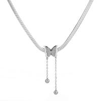 Collar De Cadena De Serpiente De Acero Inoxidable Mate Con Mariposa De Acero Titanio Para Mujer Joyería De Fiesta Statement - details 4