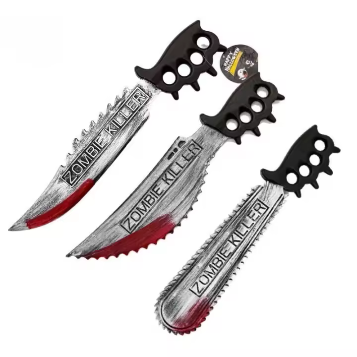 Machete Falso Con Cadena Sangrienta De Halloween 2024 Juguete De Cadena Plástica Para Juegos De Rol Decoración De Horror Con Manchas De Sangre Suministros De Fiesta - 1