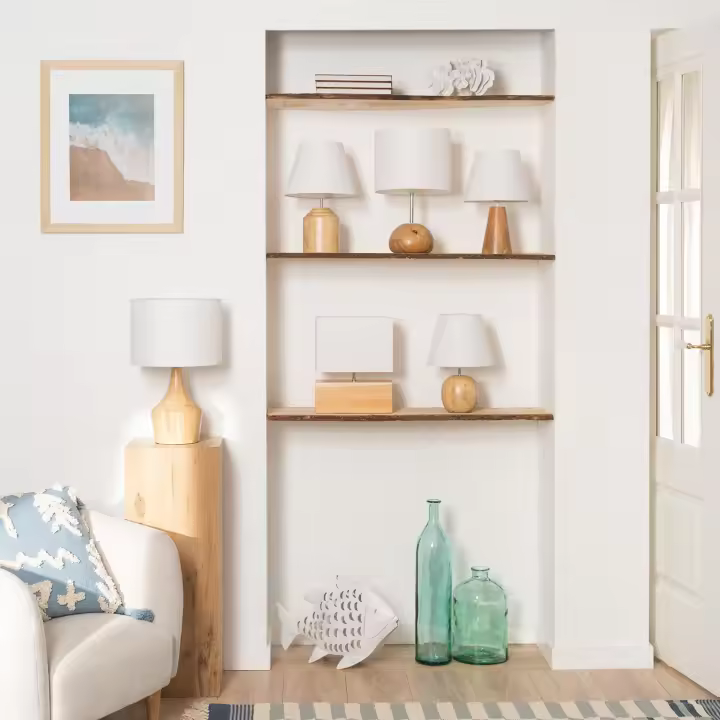 LEDKIA LIGHTING - Lámpara de Mesa de Madera Dabai | Diseño Nórdico Retro | Soporte Bombilla E27 40W | Para Salón, Dormitorio, Restaurante | 450 mm x 280 mm, Natural, Madera - 1