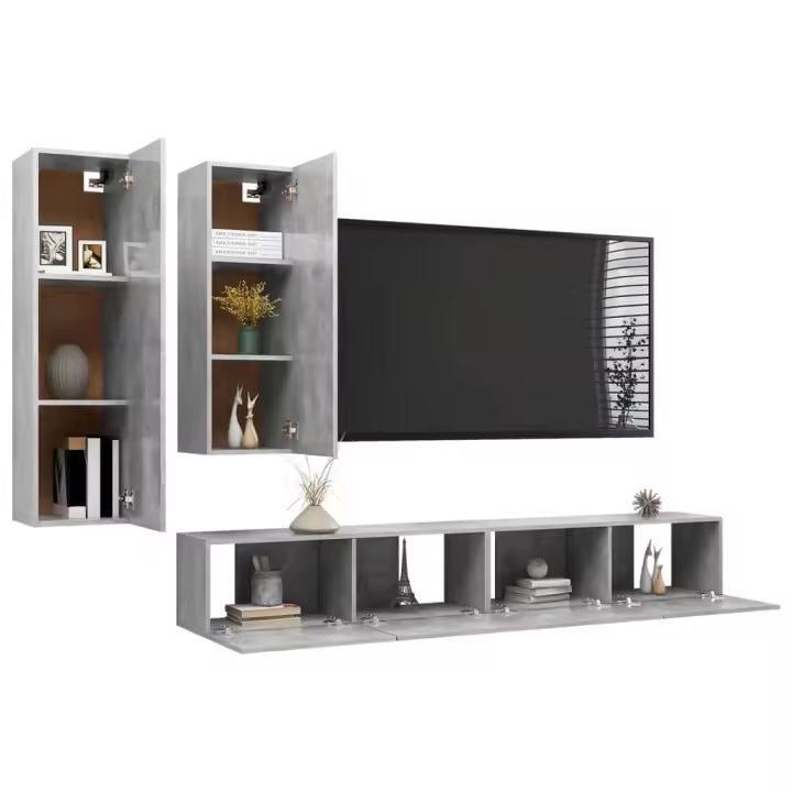 vidaXL Set muebles de salón TV 4 pzas madera ingeniería gris hormigón - 1