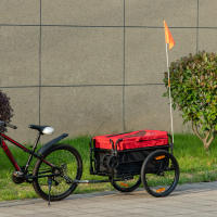 HOMCOM 2 en 1 Remolque de Bicicleta para Carga 40 kg Carro de Mano con Bandera Mango de Empuje Desmontable Marco de Acero y Reflectores 130x64x103 cm Negro y Rojo - details 1