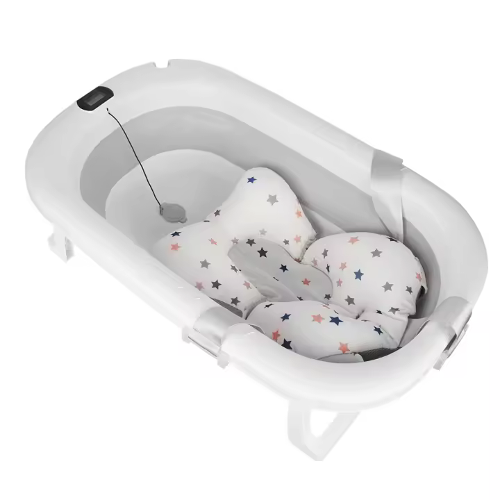 Bañera plegable para bebés con termómetro digital y almohada apta para bebés de 0 a 36 meses - 1