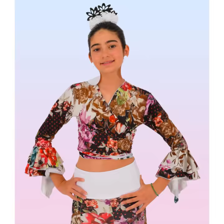 Top cruzado de niña elegante y funcional que combina tejido elástico y suave para ofrecer comodidad y estilo en clase o durante la actuación anuka - 1