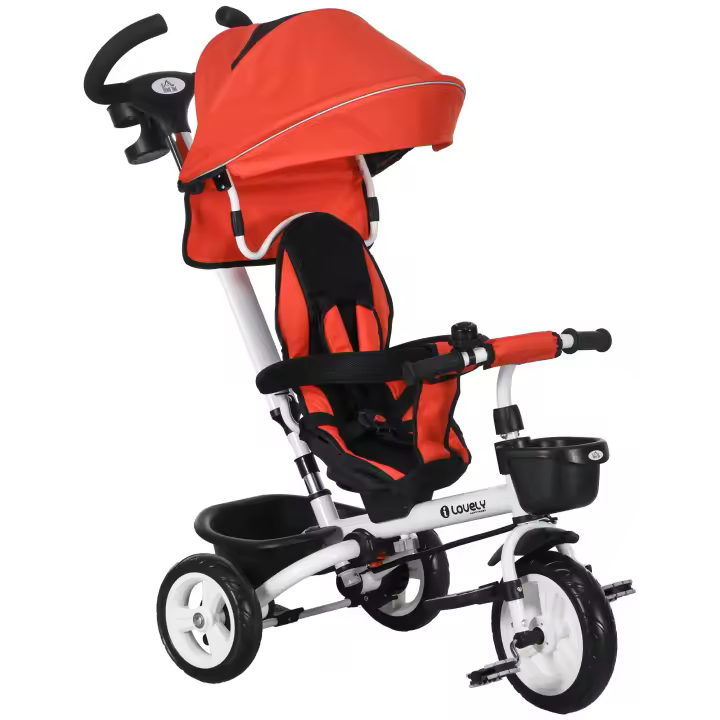 HOMCOM Triciclo para Bebés Plegable Triciclo Evolutivo 2 en 1 para Niños de 12-60 Meses con Toldo Plegable Mango de Empuje Telescópico Reposapiés Cinturón de Seguridad y Cestas - 1