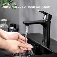 Grifo de baño de acero inoxidable, grifería de un solo orificio, negro mate, fregadero de baño, manija única - details 2