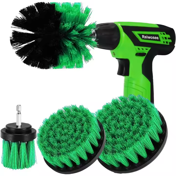 Juego de 4 cepillos para taladro eléctrico, kit de limpieza para coche, baño, piscina, azulejos, suelo, ladrillo, cerámica, mármol, cepillo de fregado multiusos (verde) - 1